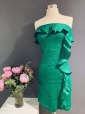 Banana Republic Emerald Green Off Shoulder Ruffle Sheath Dress Sz 10